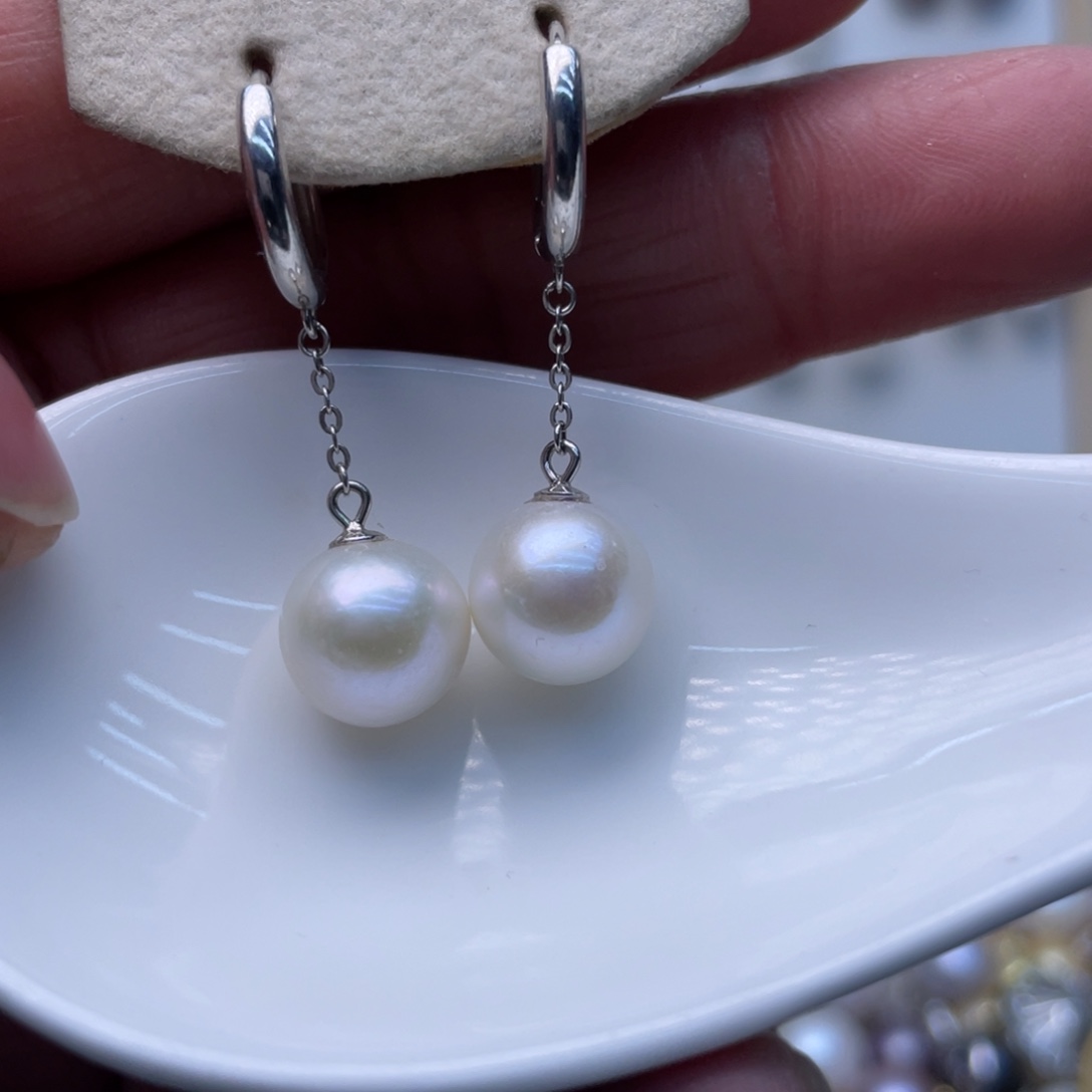 淡水珍珠银S925镶嵌耳饰