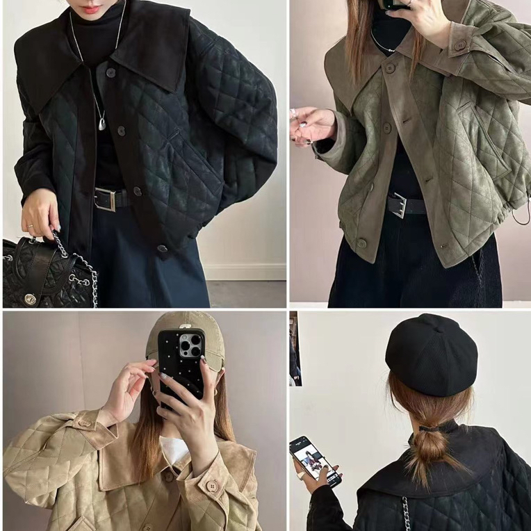 邹先森888-29时尚百搭娃娃领保暖菱格韩版外套