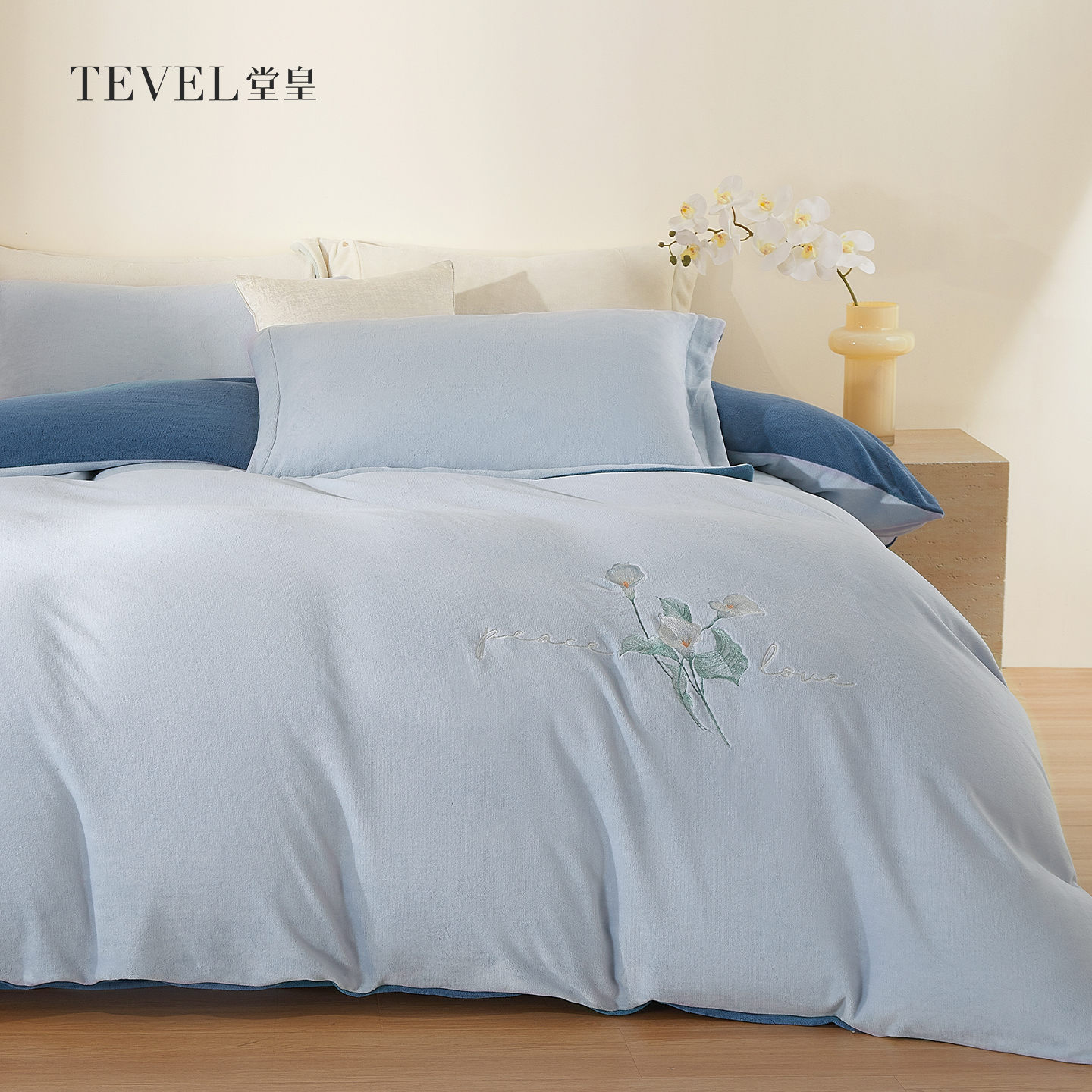 TEVEL/堂皇秋冬保暖双面绒暖绒牛奶绒花卉刺绣四件套-圣卡斯