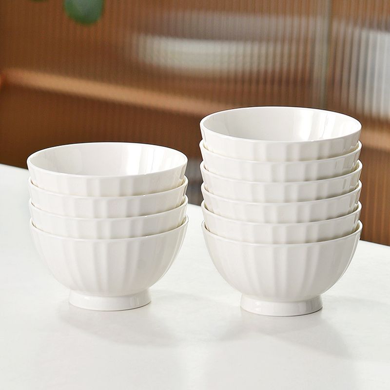 纯白骨瓷浮雕家用吃饭饭碗新款耐高温汤碗防烫陶瓷餐具食品级