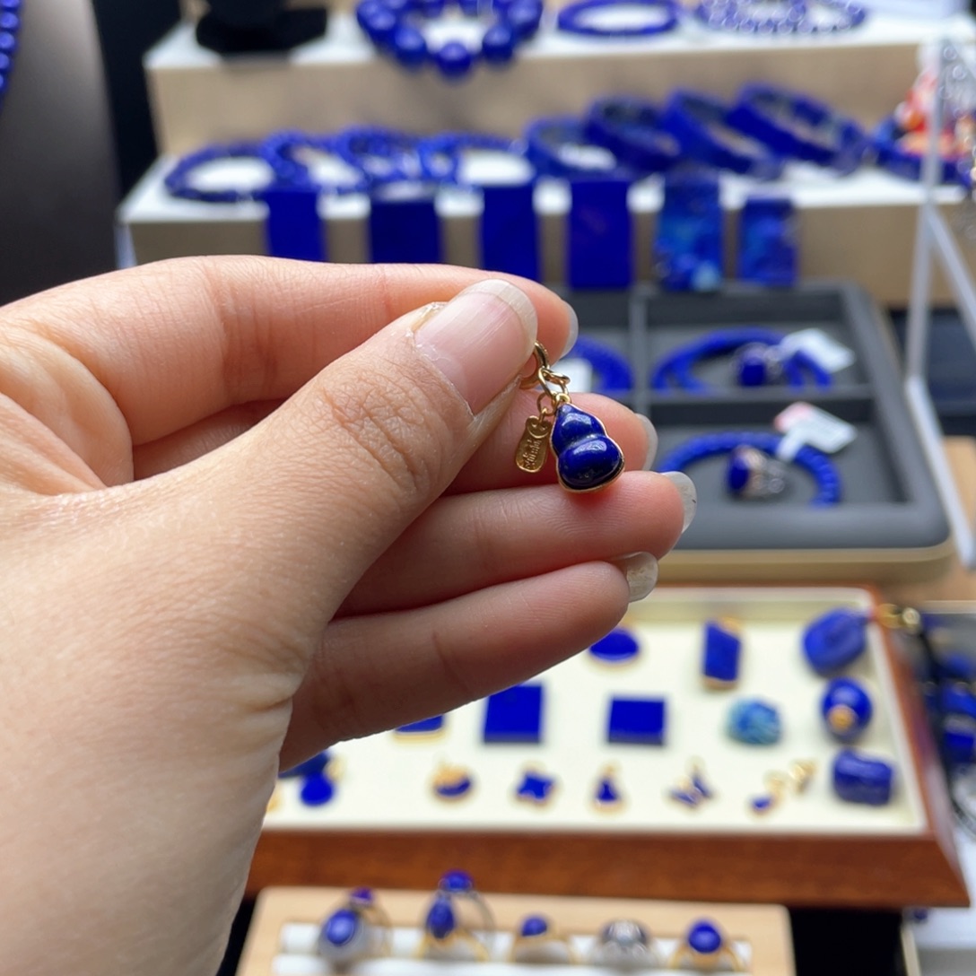 银S925镀金镶嵌青金石葫芦提溜