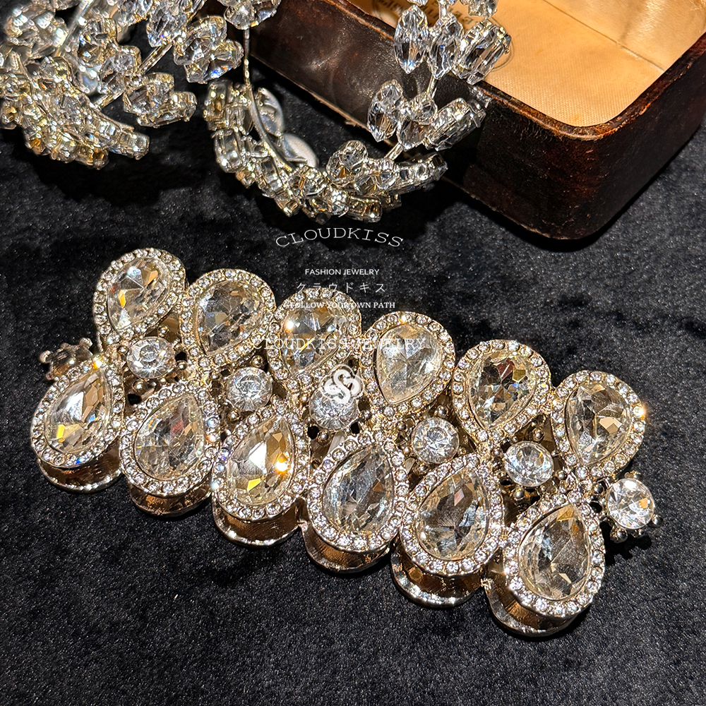 合金手镯 【双旦狂欢】复古高级感超闪满钻宽边手镯CL035