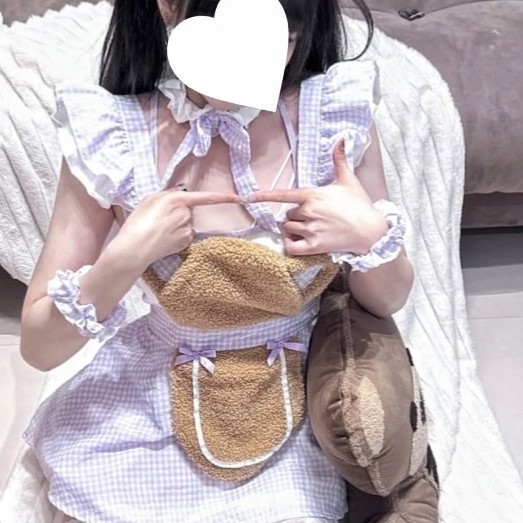 80-150 ［芋泥小熊］纯欲甜美风小熊围裙吊带睡裙可爱格子套装