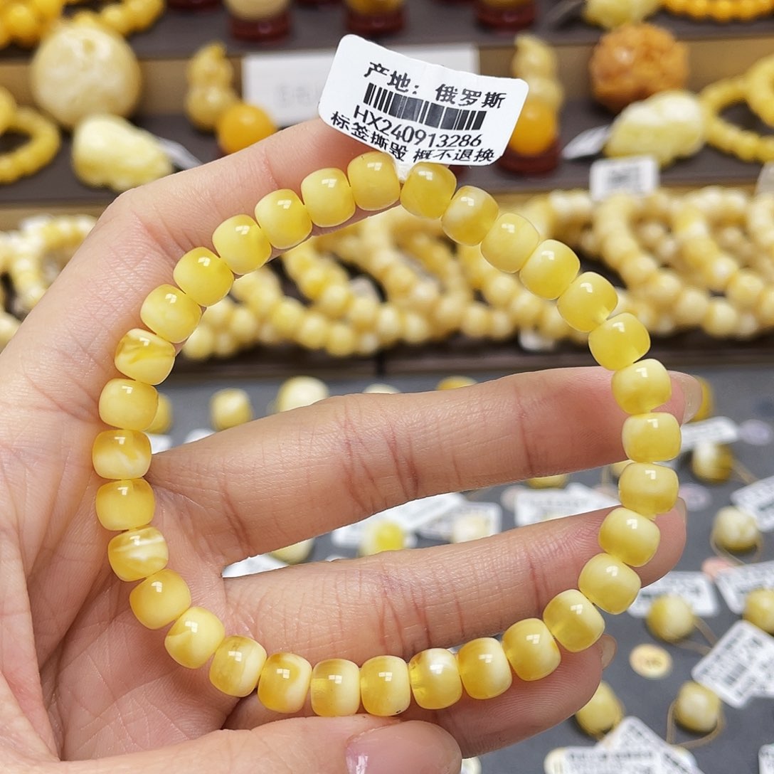 琥珀裸石未镶嵌蜜蜡老型手串7mm微瑕