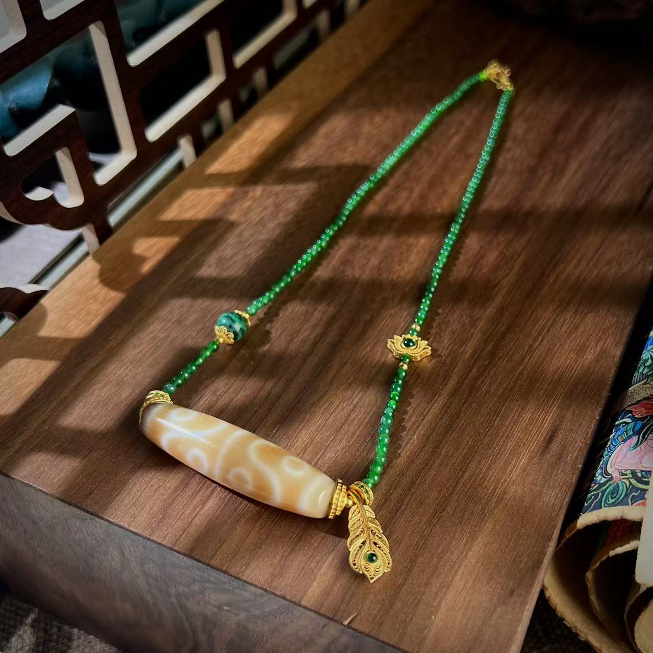 扶摇臻选|聚缘嫩色水纹八玛瑙吊坠