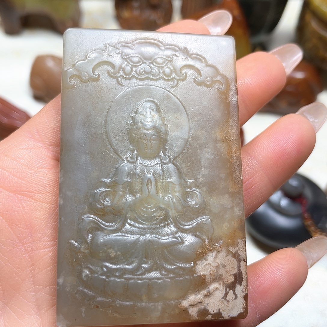 白玉菩提吊坠白玉菩萨吊坠