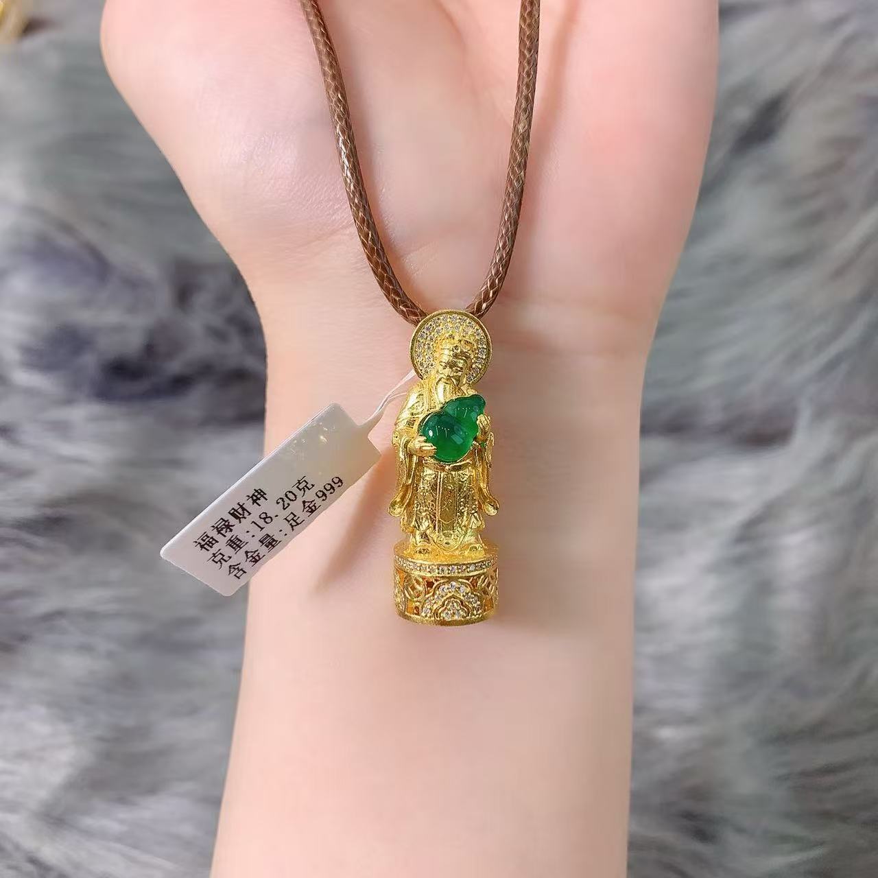 【伟新源】足金999 古法工艺 镶嵌福禄财神18.2克（不含链）