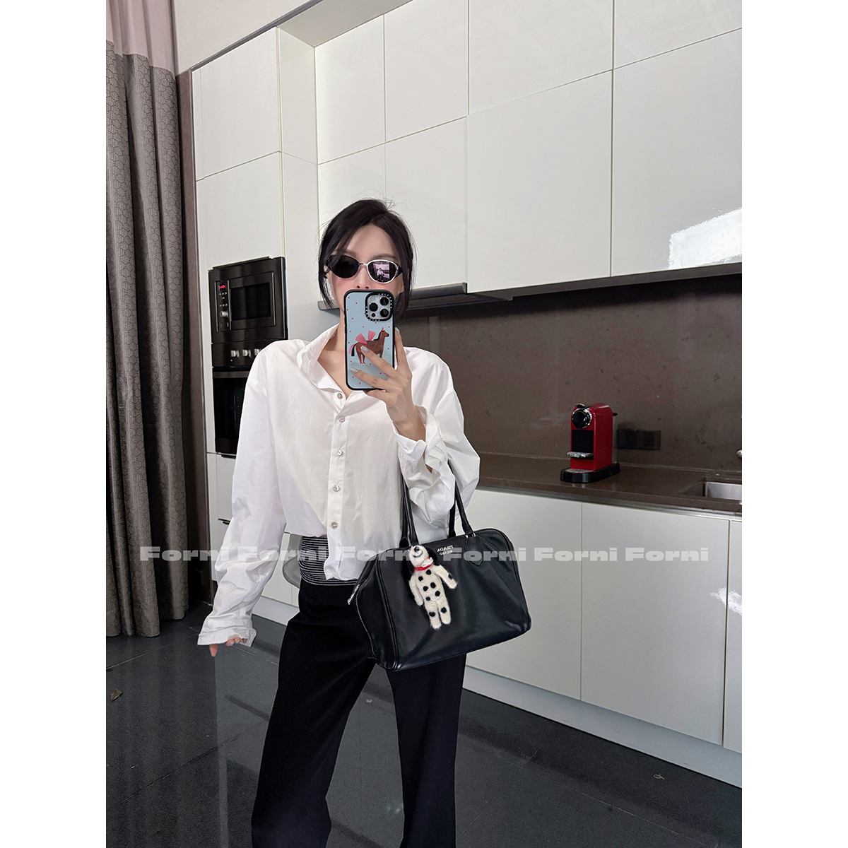 FORNI  扭扭扭“铁丝”衬衫 100新疆棉短款翻领长袖衬衫上衣