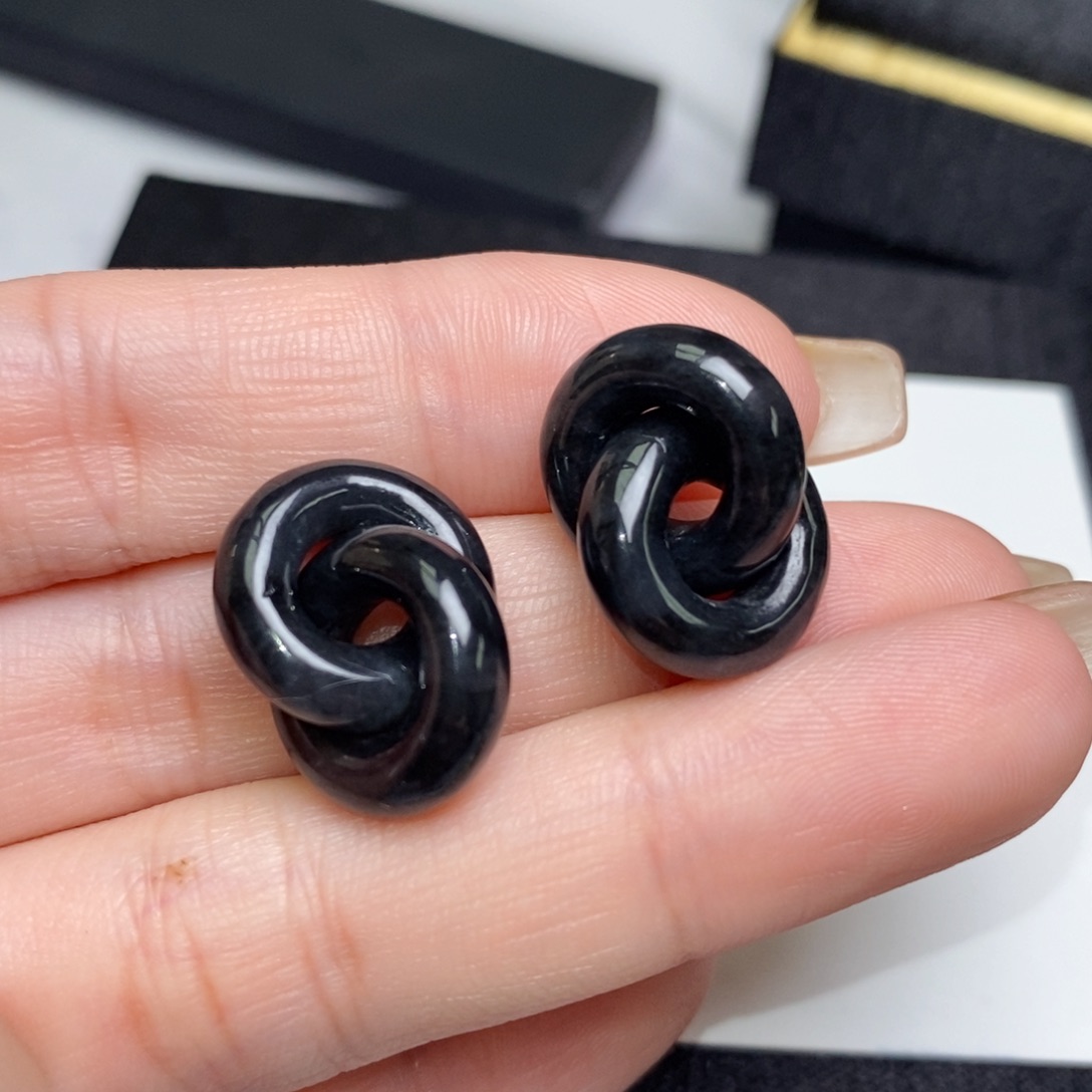 翡翠耳饰未镶嵌黑乌鸡双环