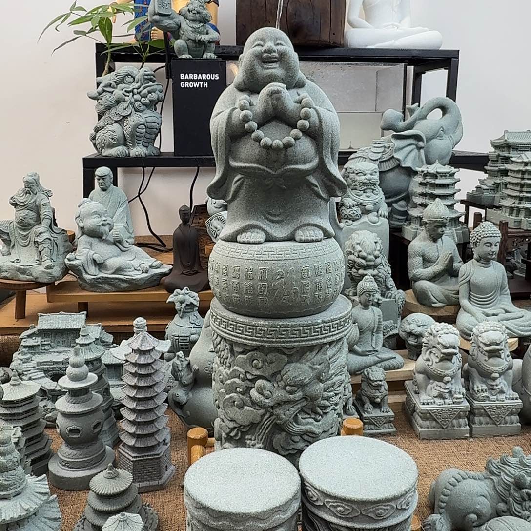 石材青砂石抱拳和尚➕福字底座