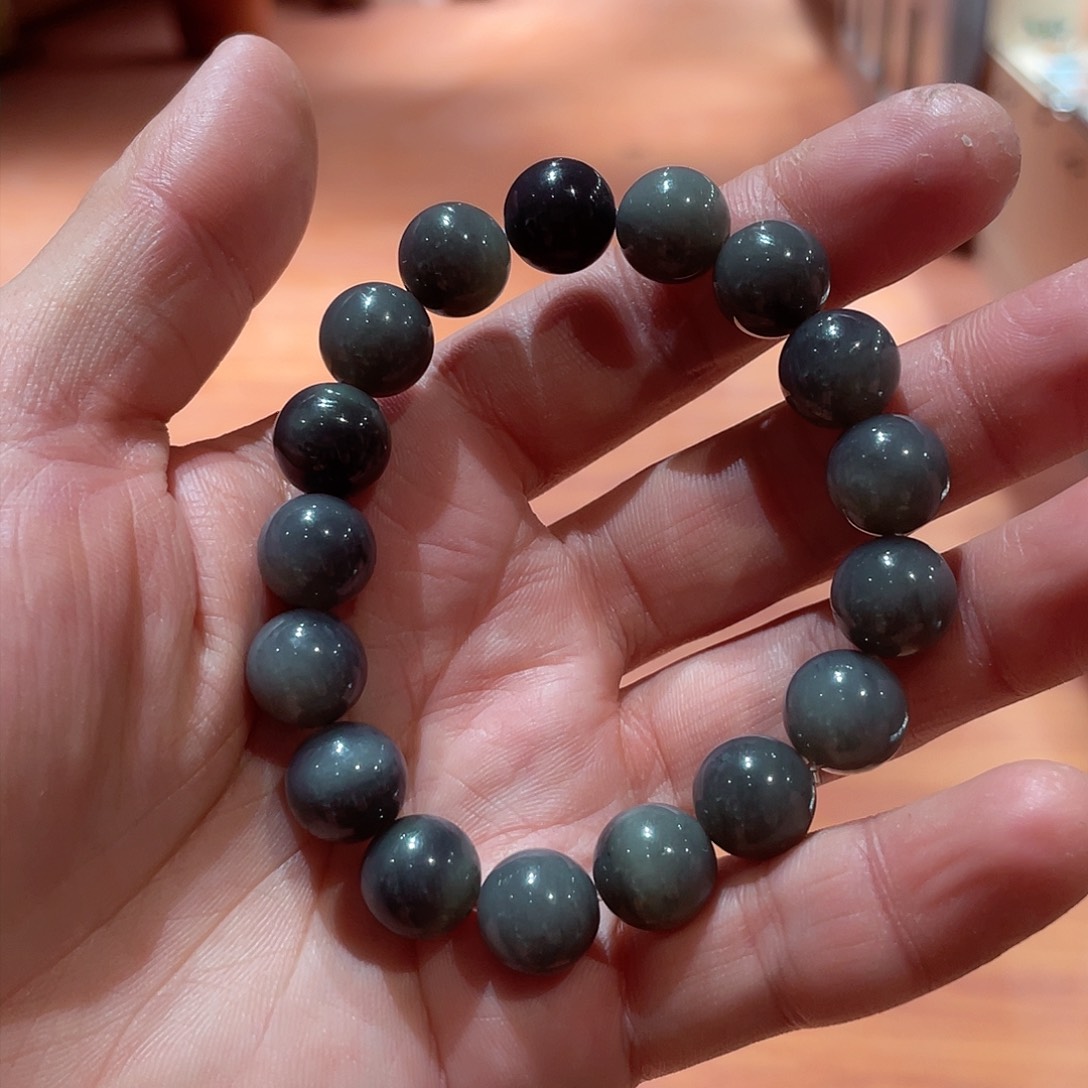 和田玉手串未镶嵌青花卡12圆珠
