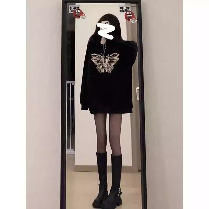 201-250清货情侣休闲蝴蝶卫衣秋冬季百搭上衣清新甜美