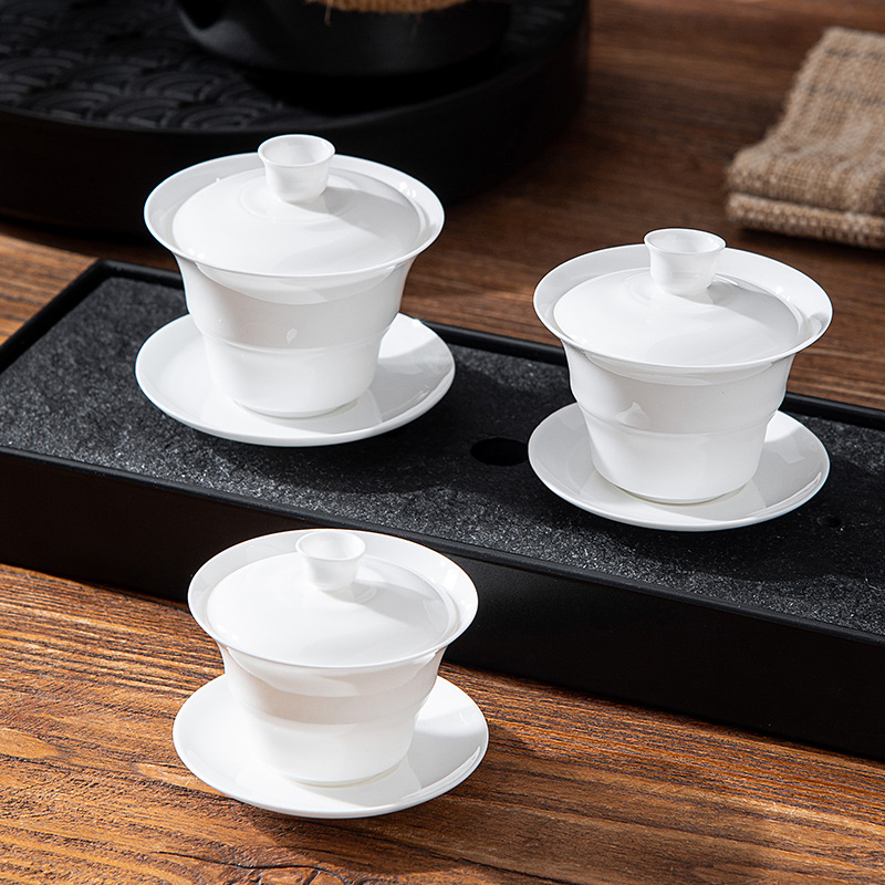 潮汕超薄骨瓷盖碗创意三才杯盖碗茶杯陶瓷竹节泡茶器家用功夫茶具