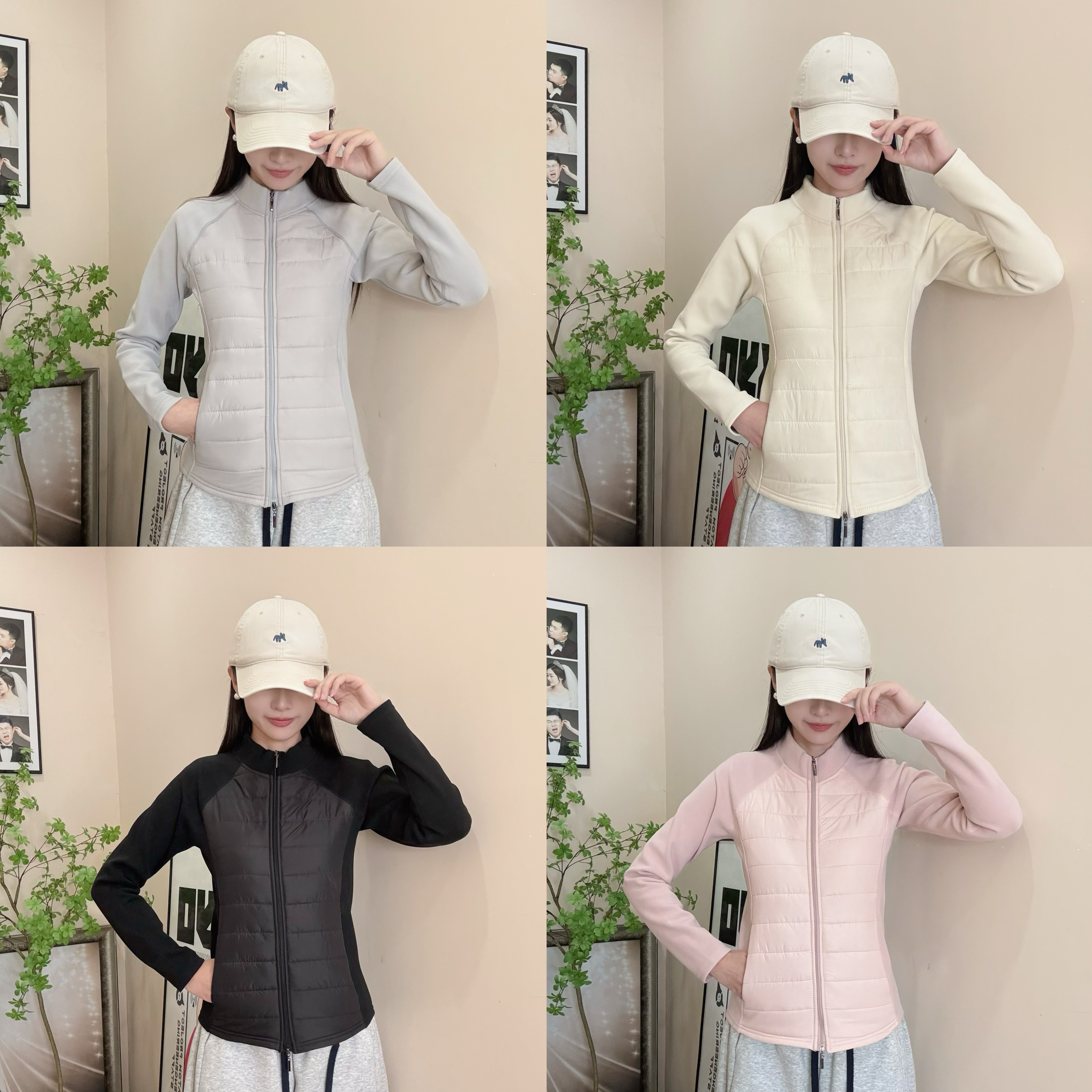 韩系修身羊毛保暖针织拼接立领外套女秋冬季新款棉衣棉袄