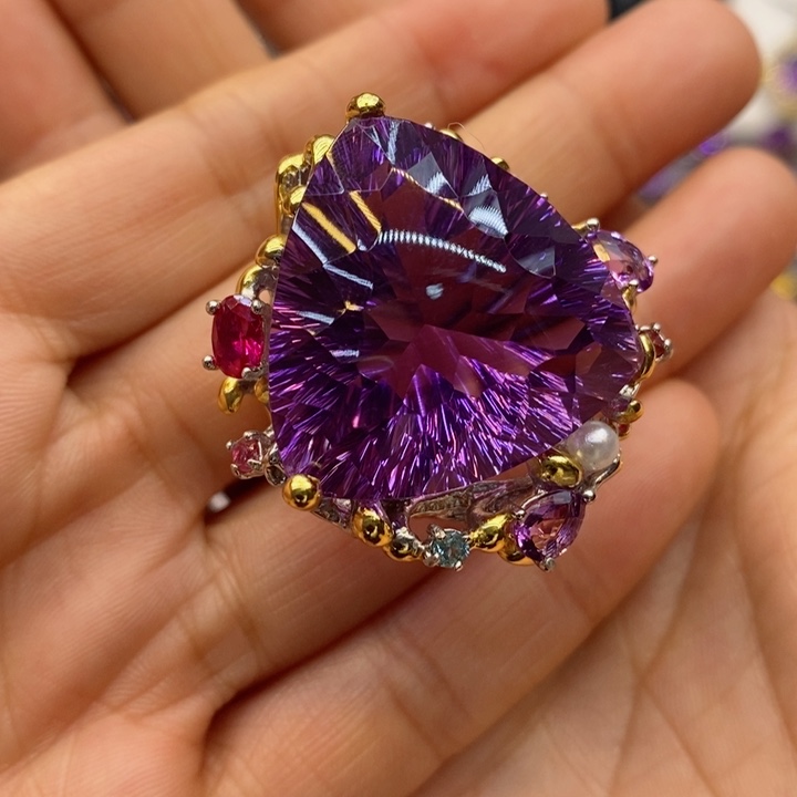 水晶戒指银S925镶嵌天然水晶戒指