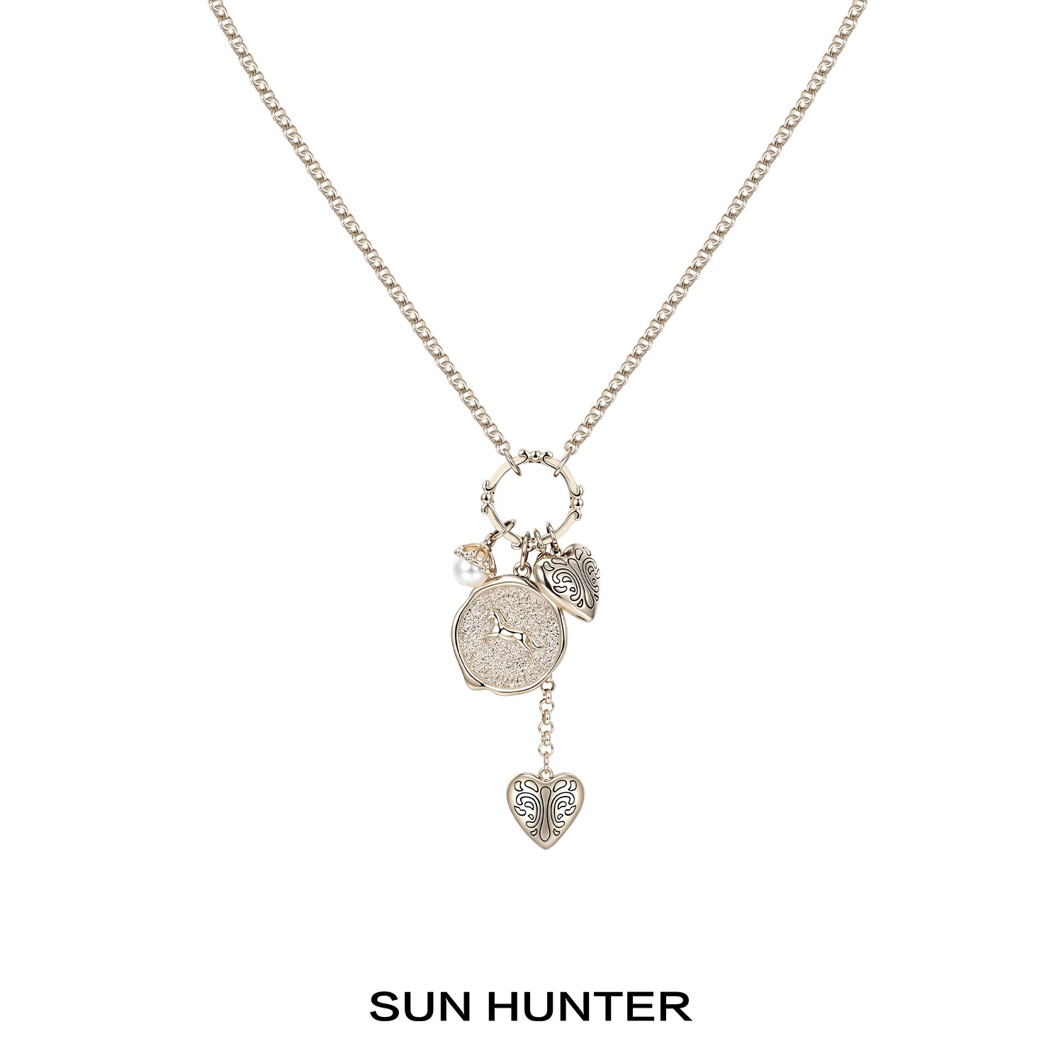 铜合金项链 三横SUN HUNTER「时间诗篇」原创繁复爱心钱币短