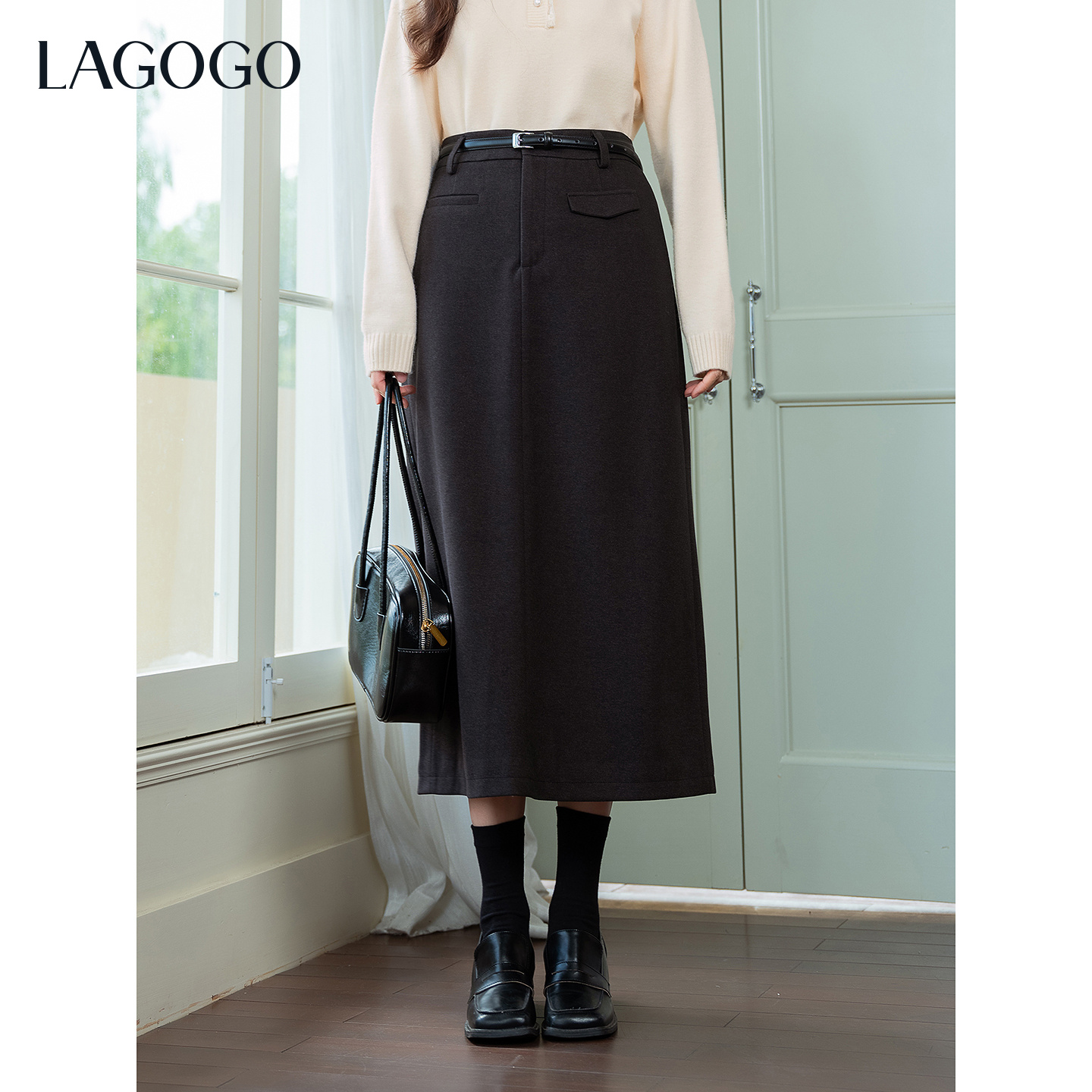 【晚晚专属】LAGOGO挪威雾灰女半身裙拉谷谷2025年冬新款OCBB23XG26