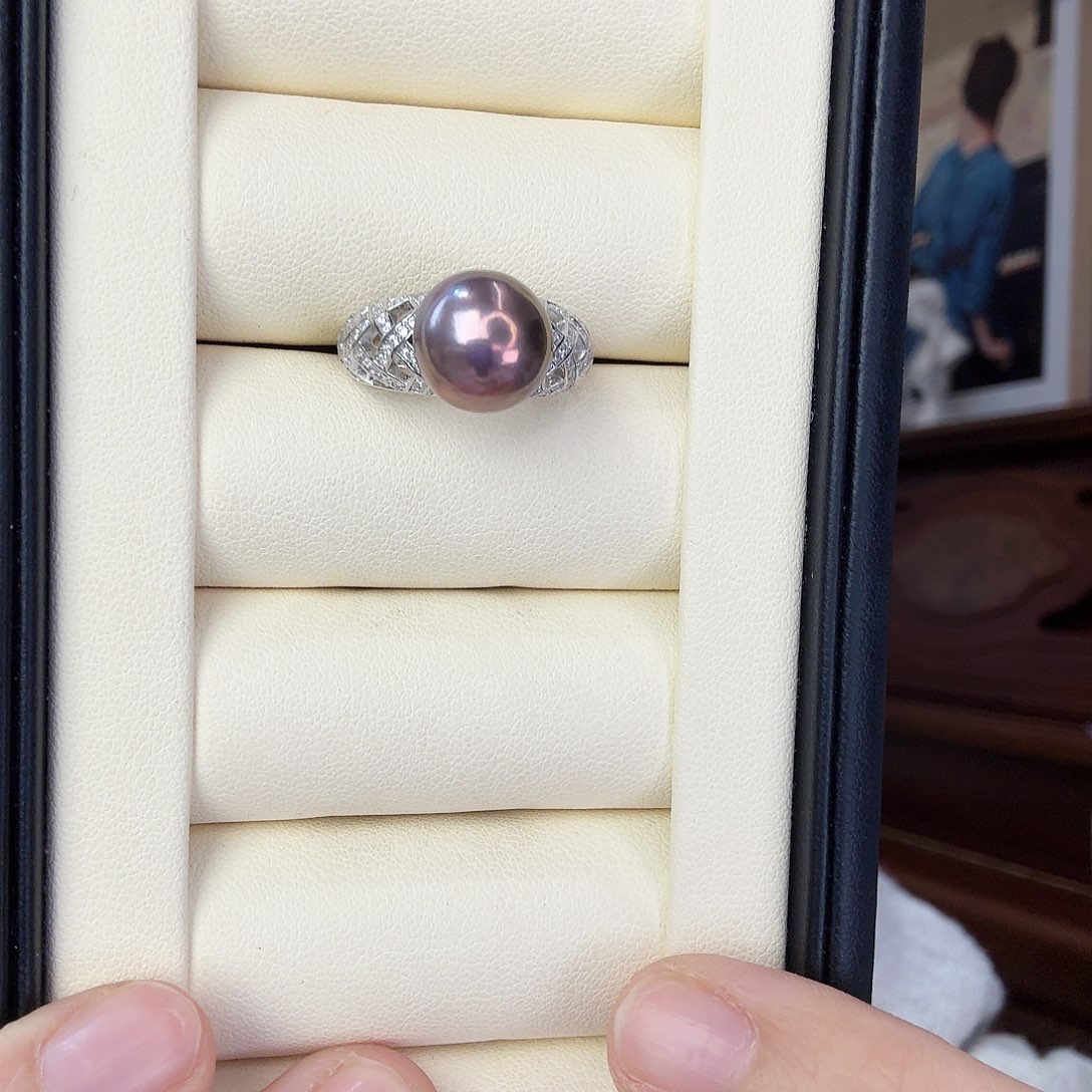 淡水珍珠戒指银S925镶嵌鸟巢紫珠戒指深sgys