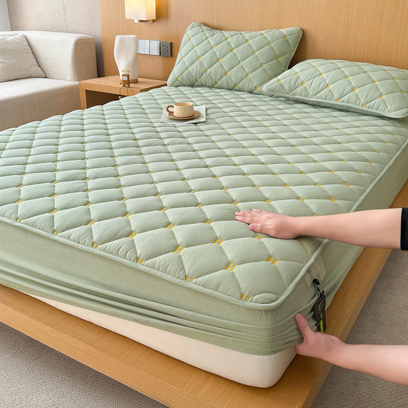 纯棉刺绣床笠100%全棉防滑夹棉加厚床笠罩席梦思床垫保护套四季款