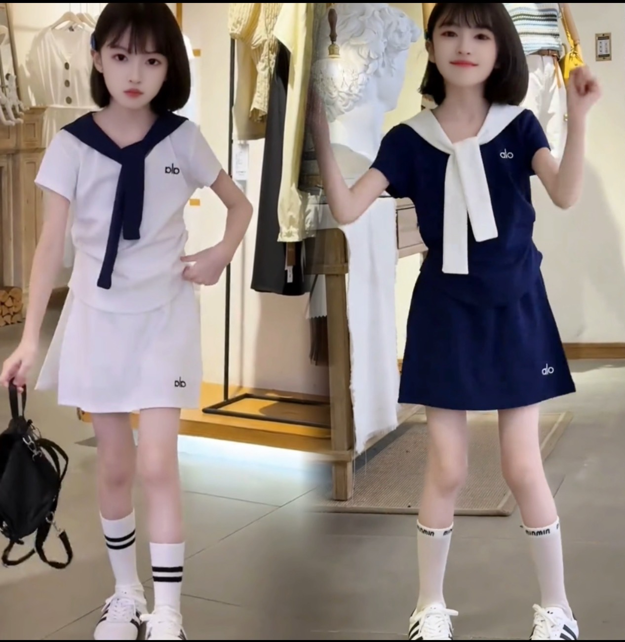 【亲子款】纯棉女童高级感夏海军风运动装25新款纯棉披肩短袖裙裤