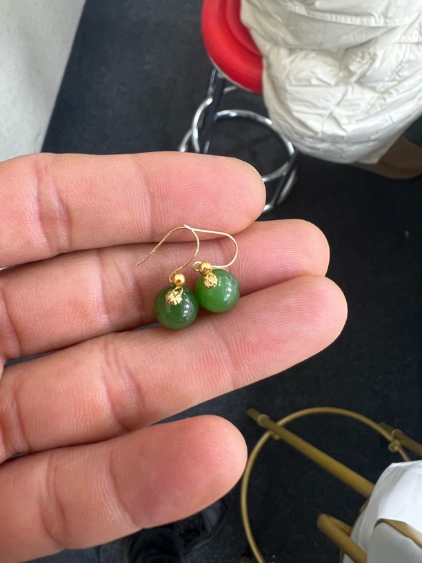 和田玉碧玉耳钩款18K金镶嵌