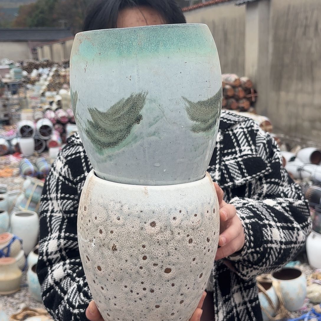 花盆紫砂口径16高度20两个微瑕蛋壳