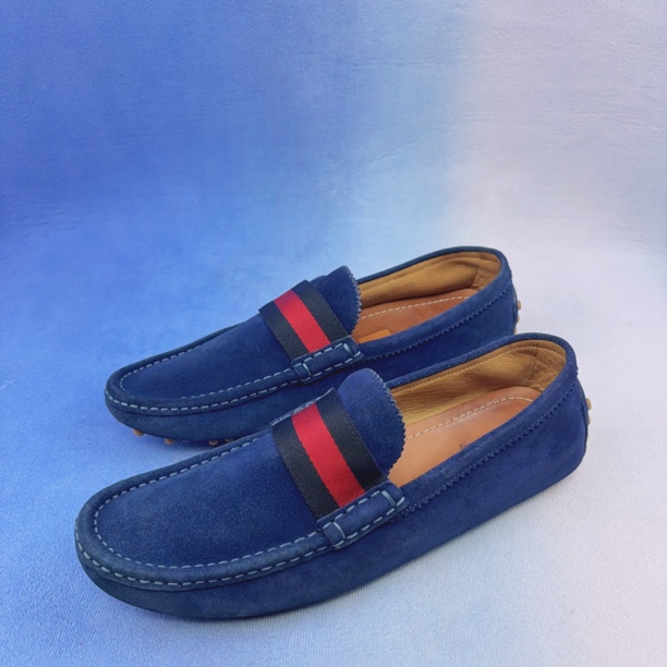 95新 GUCCI/古驰 43.5码/经典条纹 藏蓝 时尚休闲豆豆鞋驾车鞋