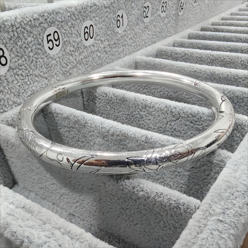 足银手镯 足银B2【约50g6N】足银9999莲花鲤鱼实心闭口手镯