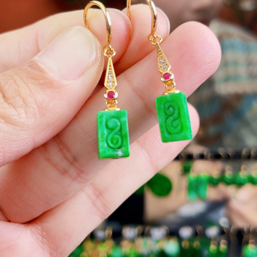 翡翠银S925镶嵌耳饰