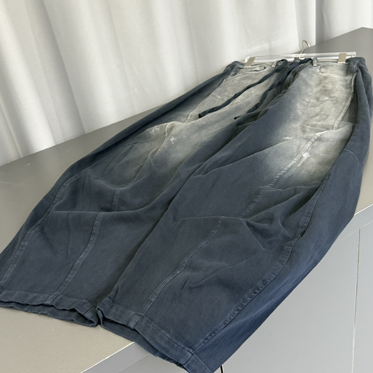 洗水 灰蓝 面料软 小众设计师款中性牛仔脏脏长裤秋款