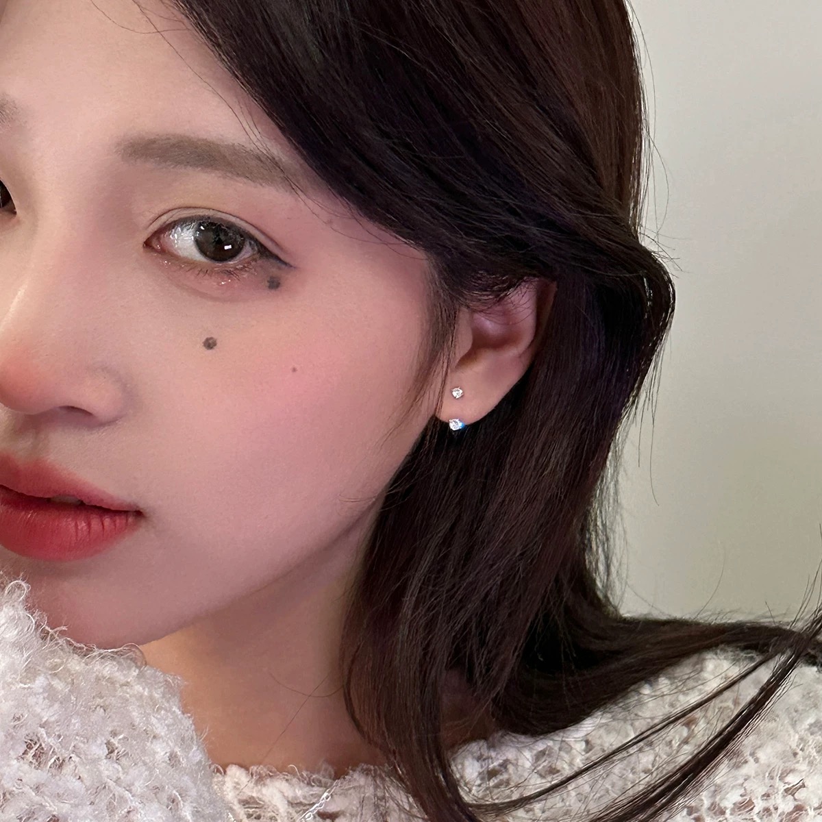 925银耳饰 纯银简约后挂式小钻耳钉女镶钻气质一式两戴超仙耳钉