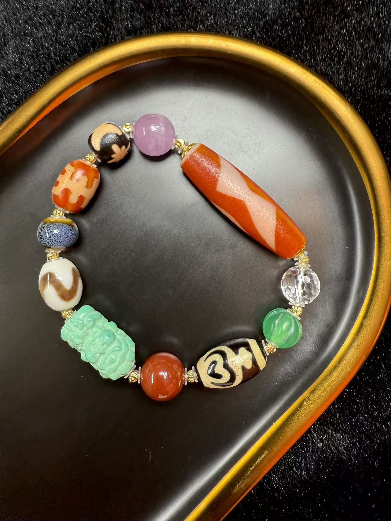 手链 【灰姑娘原创】观音橘皮红肉闪电五眼大黑天多宝手串M2540