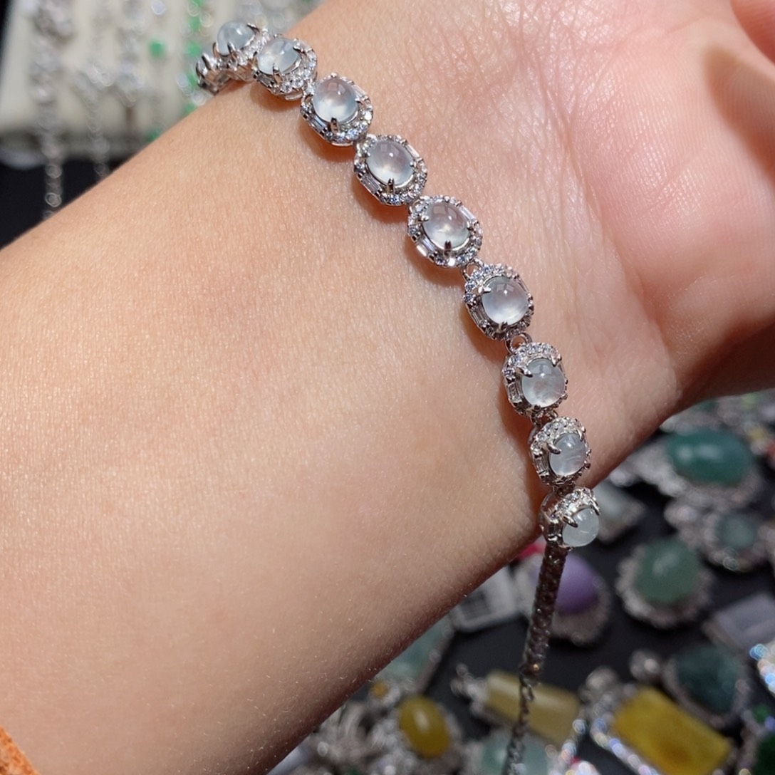 翡翠手链银S925镶嵌j j jj j