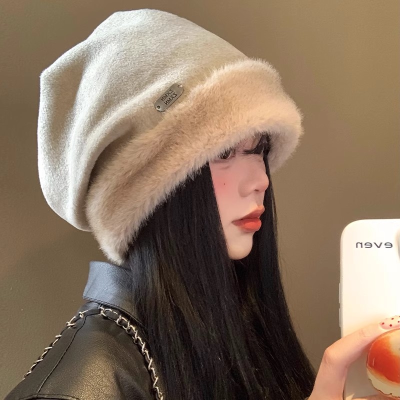 堆堆帽女冬季韩系百搭大头围防寒毛绒护耳冷帽子显脸小保暖包头帽