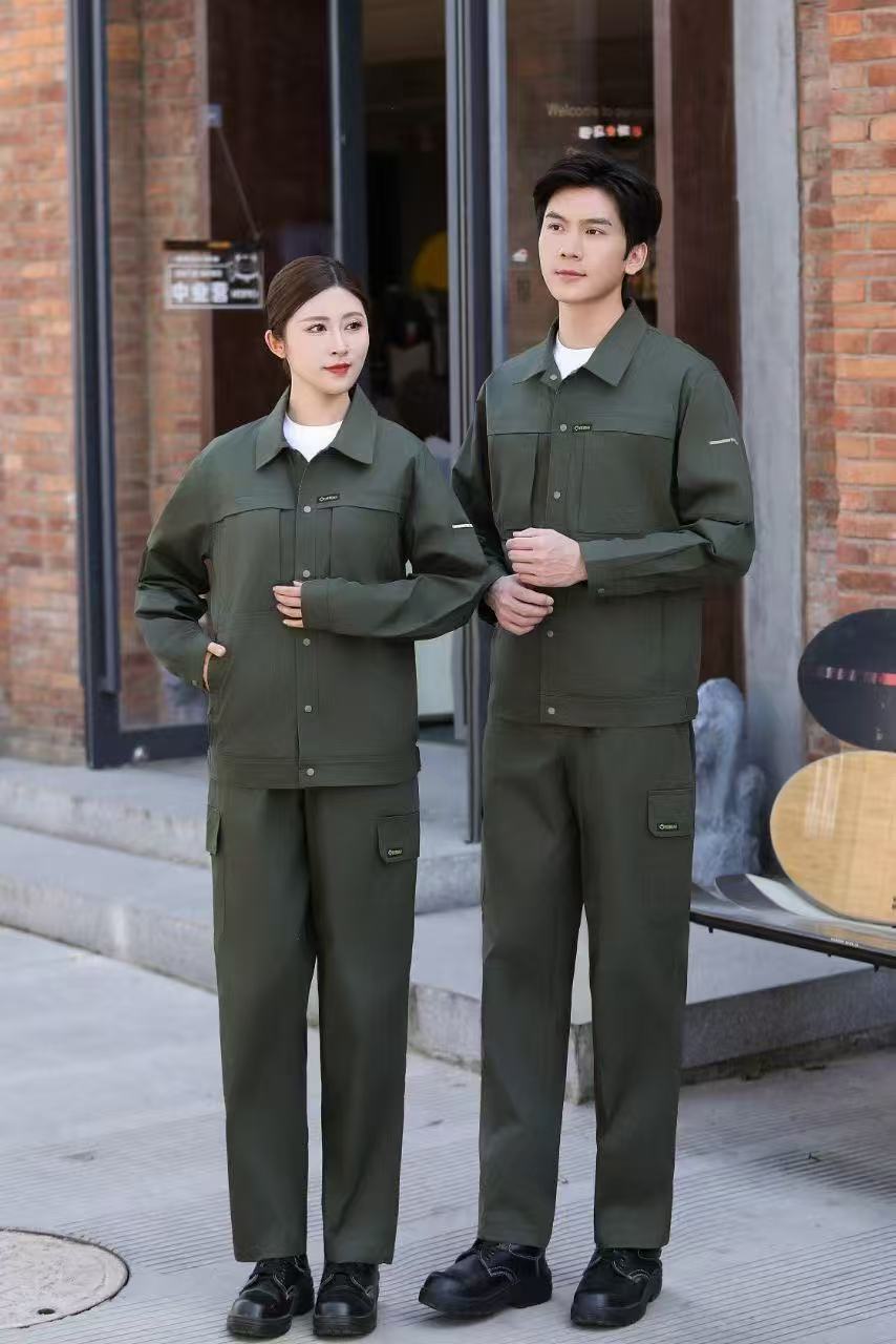 夏季纯棉工作服隐形拉链松紧腰套装男女同款透气性好上衣爆款订制