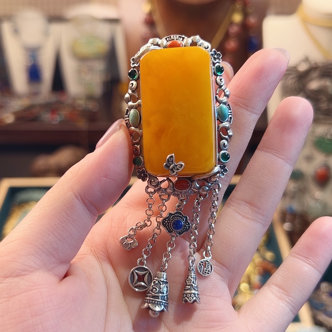 琥珀银S925镶嵌戒指/指环戒指