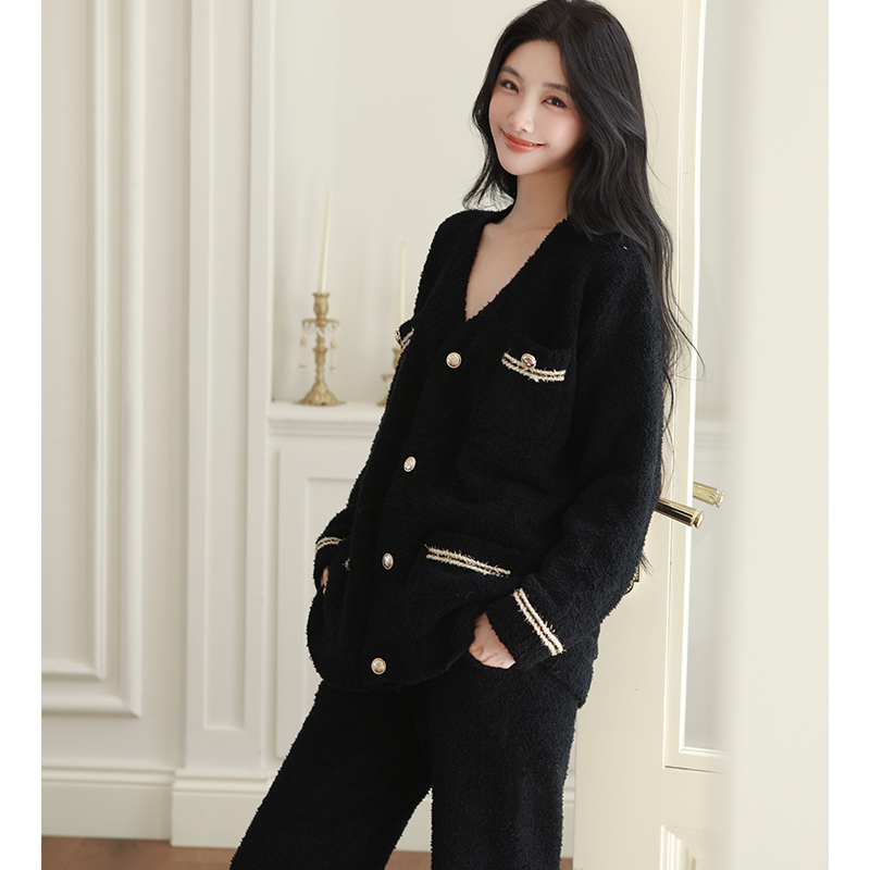 莫里伊【黑色小香风开衫】小众时尚设计休闲可外穿保暖睡衣家居服