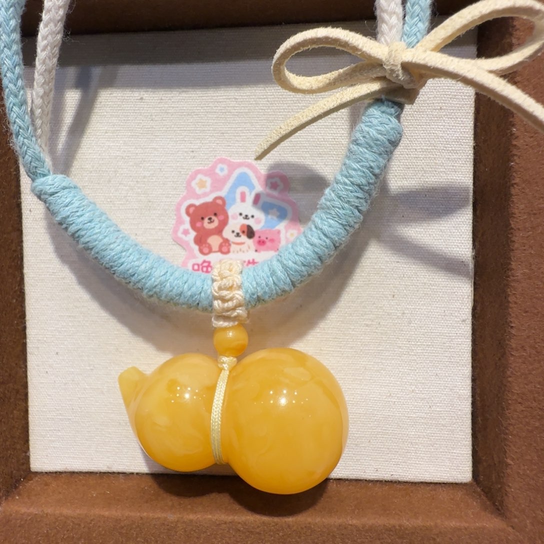 琥珀未镶嵌珠宝奇石浓蜡葫芦项链