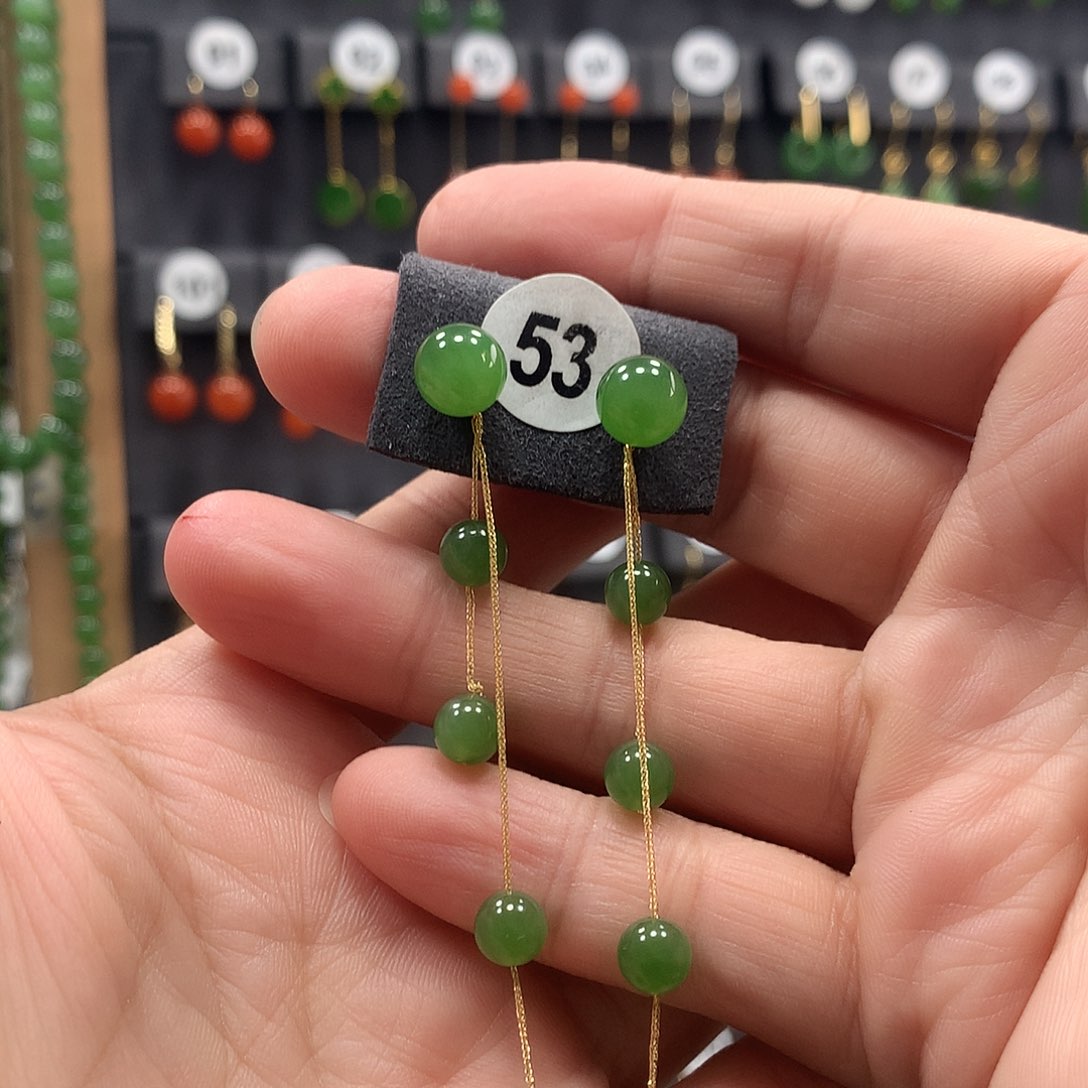 和田玉耳饰18K金镶嵌