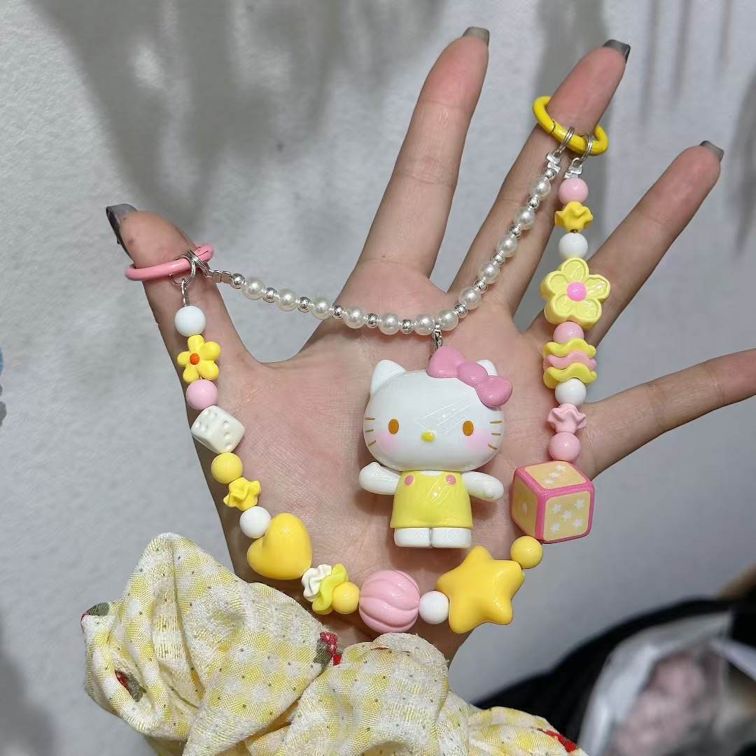 夏日彩虹糖萌粒手机链带羊角钉diy手工