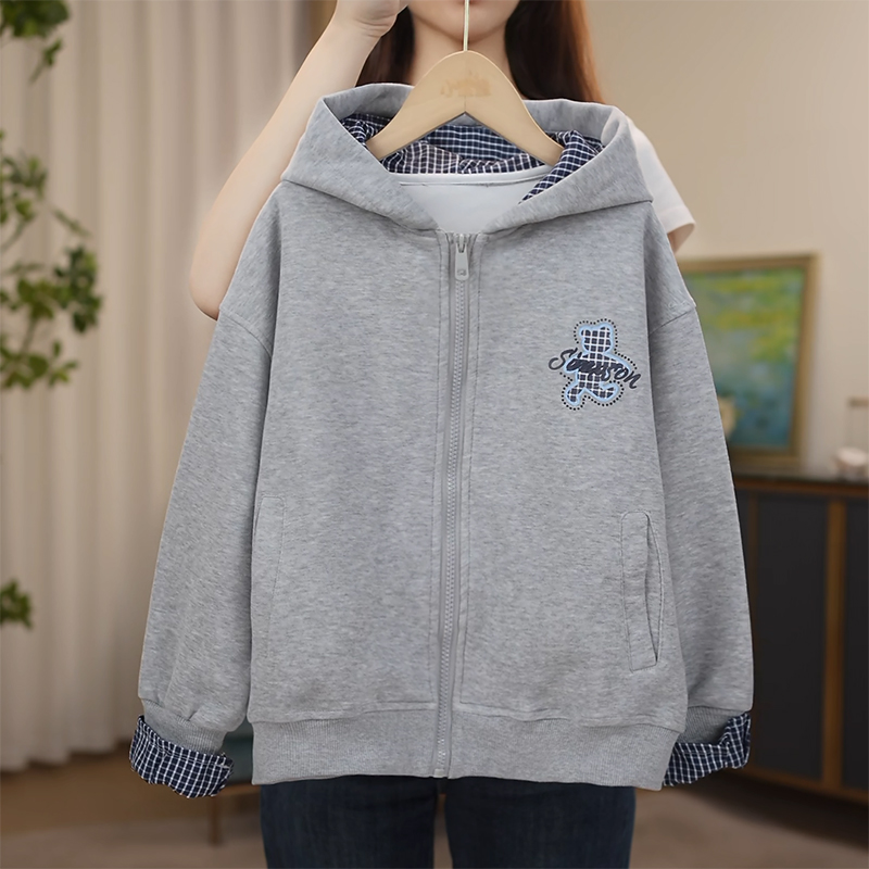 女童秋季外套2025新款百搭款中大童休闲连帽洋气上衣 Q13904
