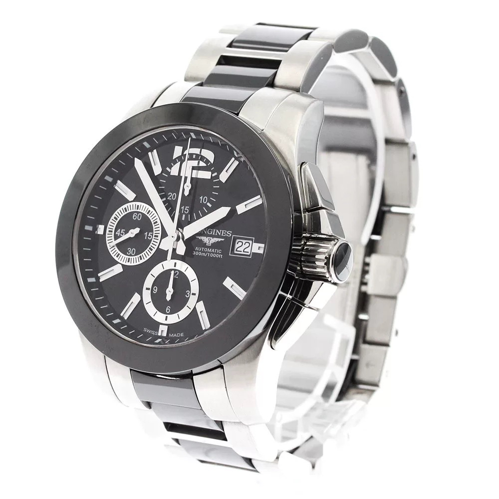 99新 Longines/浪琴 尾款康卡斯/多功能计时/陶瓷/黑钢/41表径