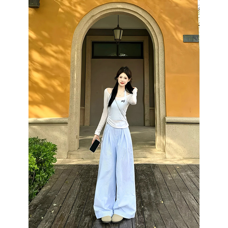 【现货专属】夏季休闲宽松显瘦时尚气质条纹阔腿长裤x3552