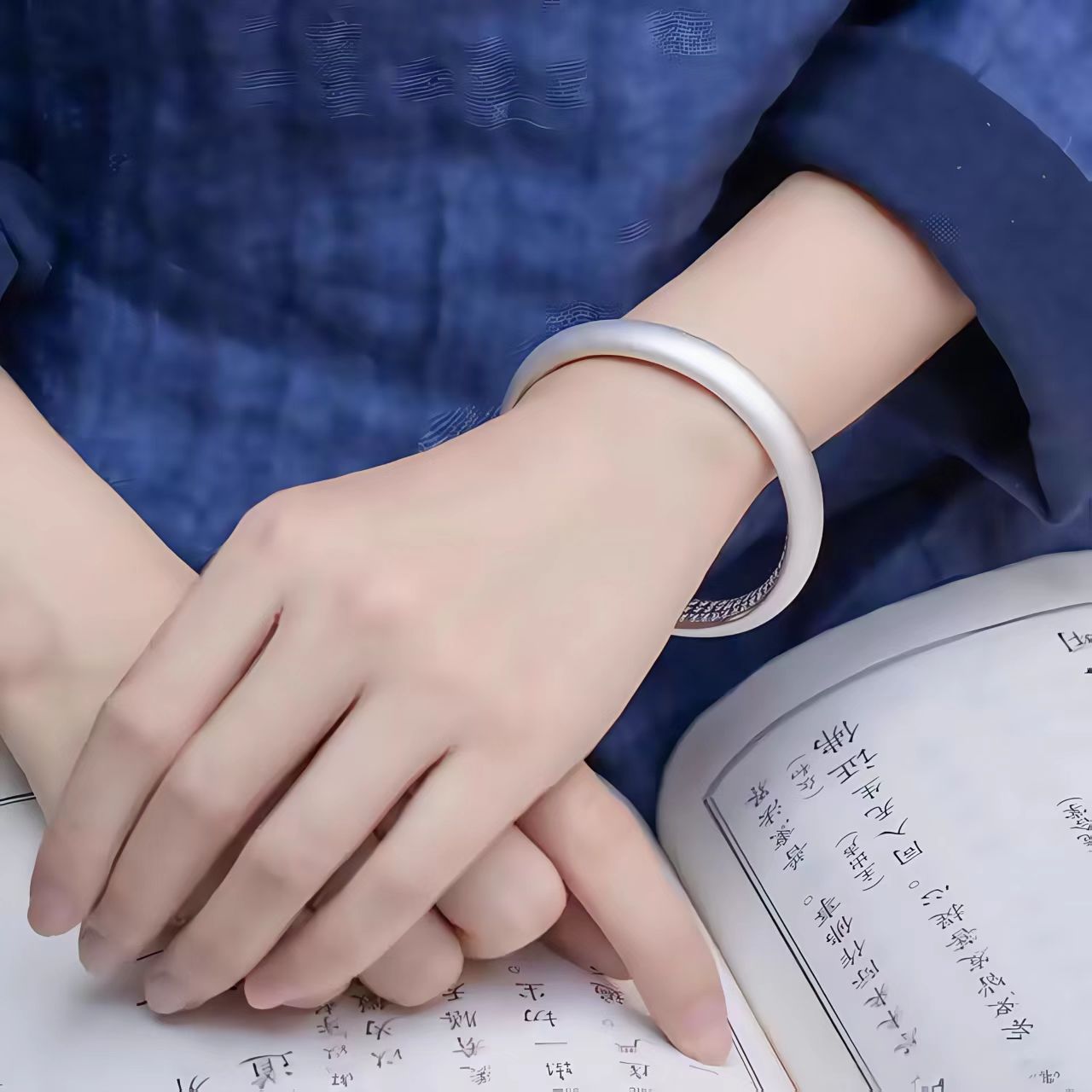 足银手镯 B20经典传承手工贵妃心经古法光面高级送礼足银手镯