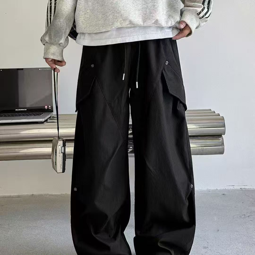 工装多口袋日系潮牌复古褶皱机能裤男春秋款痞帅宽松休闲直筒长裤