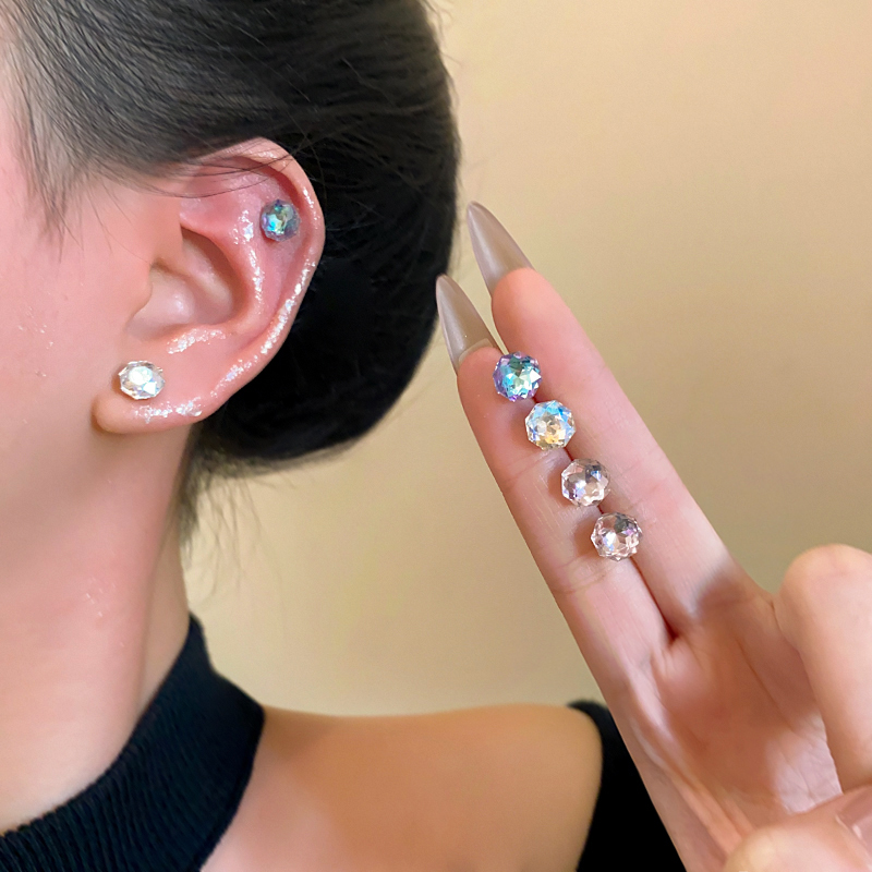 铜合金耳饰 梅姐饰品a83 彩色玫瑰耳钉一卡三对装组合耳饰女