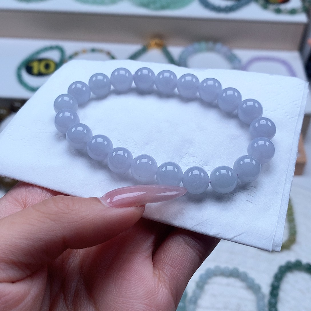 R***N翡翠未镶嵌手串紫珠珠8.4