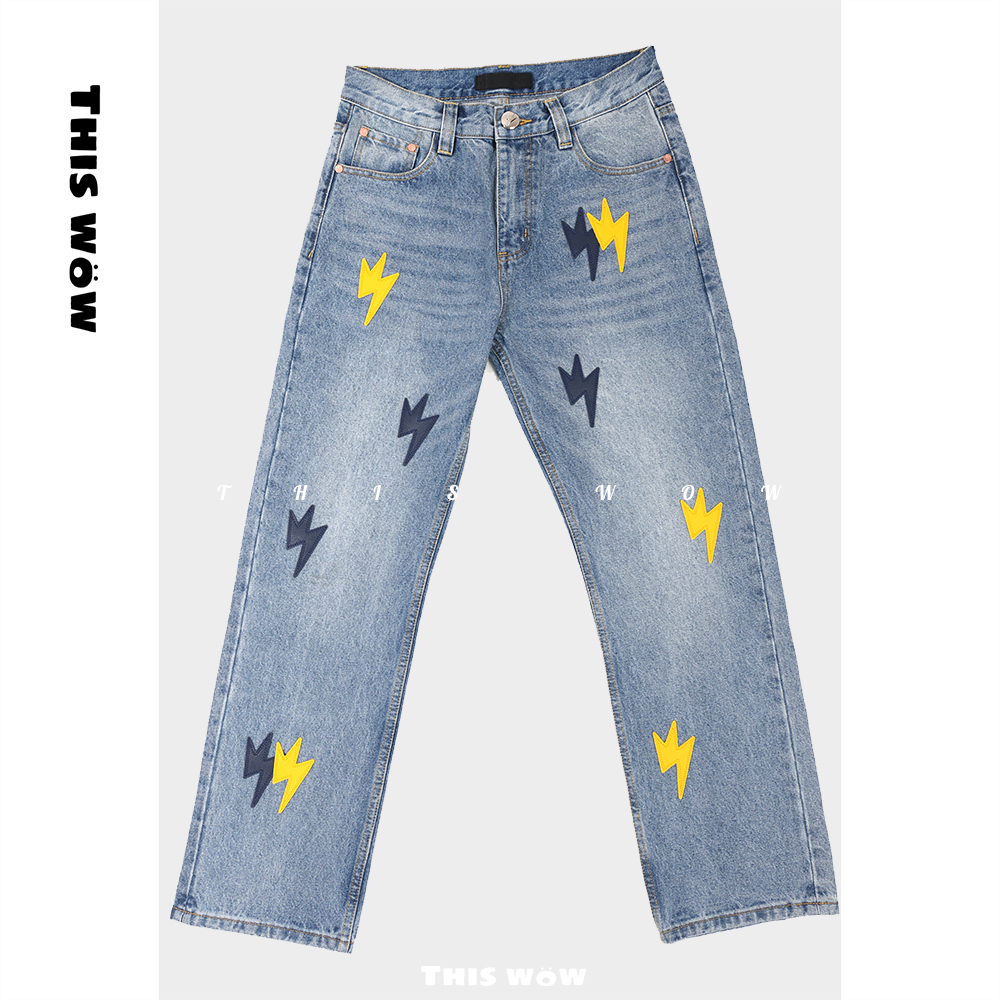 【秋冬重磅100棉蓝色直筒裤-深蓝黄皮】THISWOW美式牛仔裤百搭001