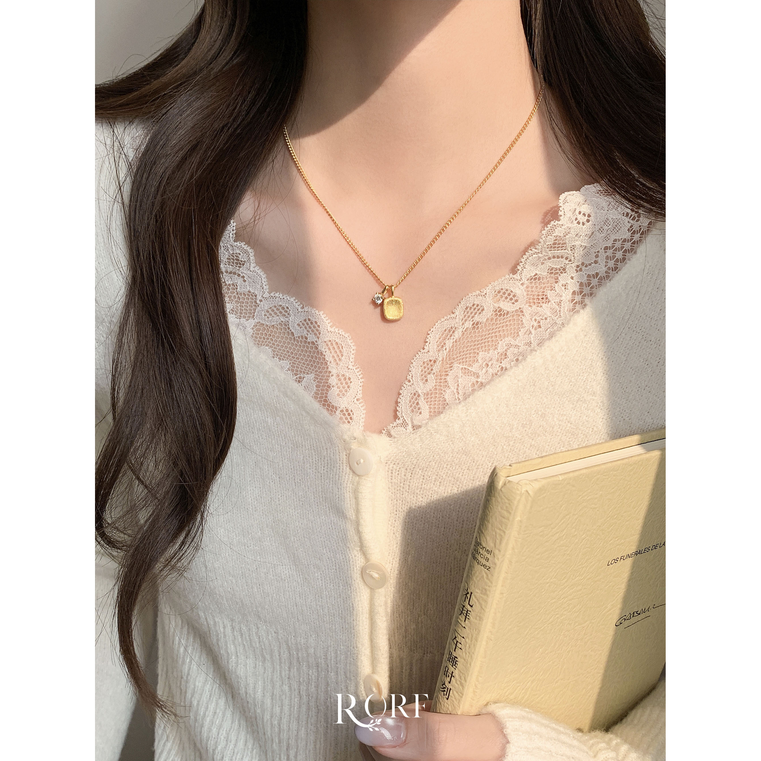 铜合金项链 拉丝小方糖项链简约金色女轻奢复古高级毛衣链锁骨链