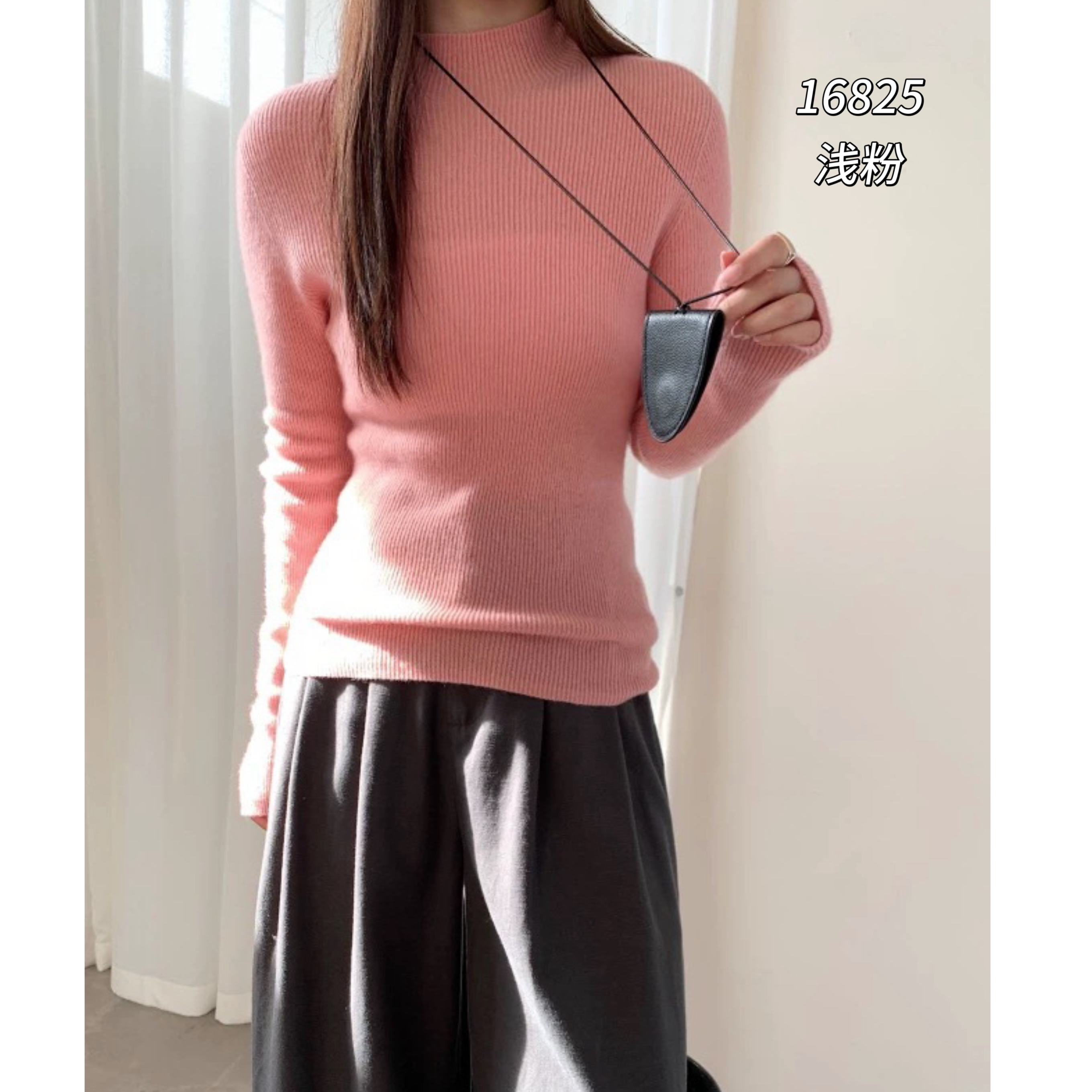 16825（部分无水洗唛，介意慎拍）WANGDAN半高领后背贝母扣针织衫